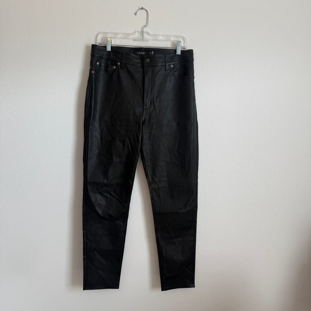 Lauren Ralph Lauren Black Nappa Leather Skinny Ankle Pants $745 Quiet Luxury